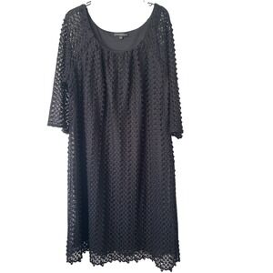 Chris McLaughlin Black Crochet Lace Shift Dress 16W‎ 3/4 Sleeve R5D741L36C